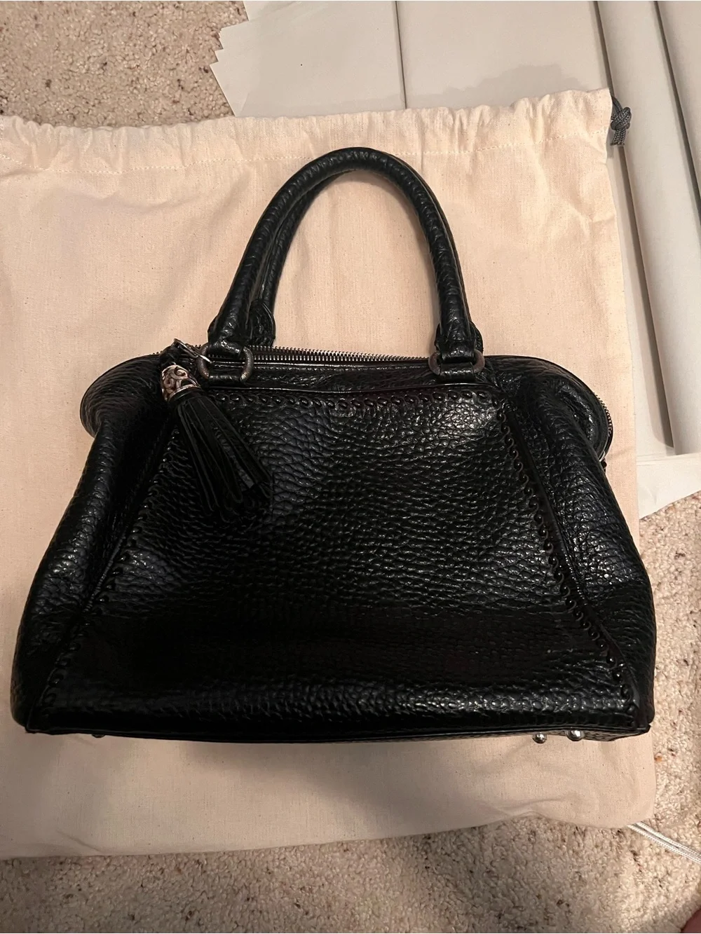 Brighton Black Pebbled Leather Top-Handle Satchel